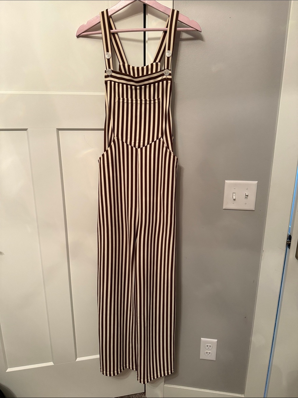 NWOT HALARA Brown and Cream Striped Wide-Leg Overalls small